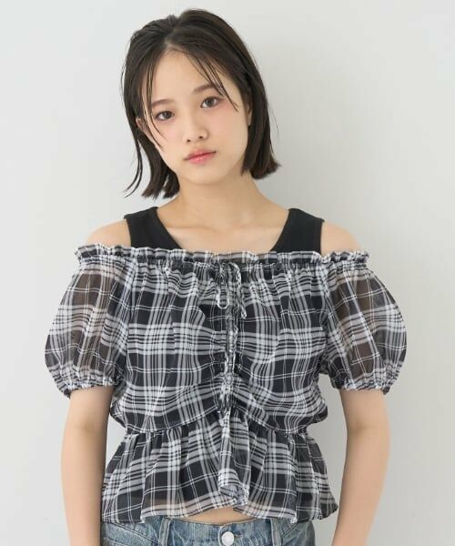 Lovetoxic / ラブトキシック シャツ・ブラウス | チェックオフショルインナーセット（黒）