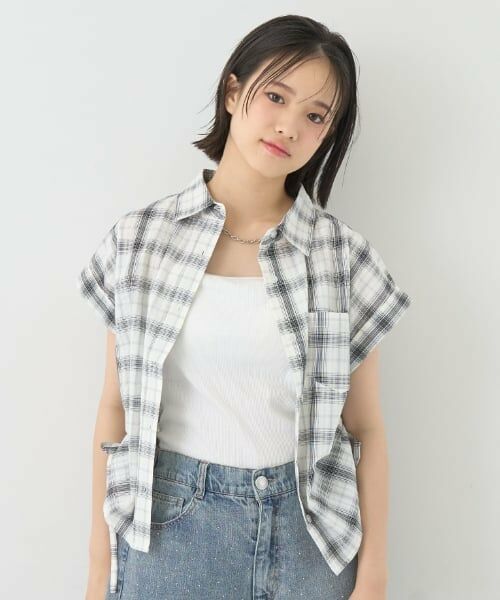 Lovetoxic / ラブトキシック シャツ・ブラウス | 【綿100％】チェックノースリーブドロストシャツ（オフ ホワイト）