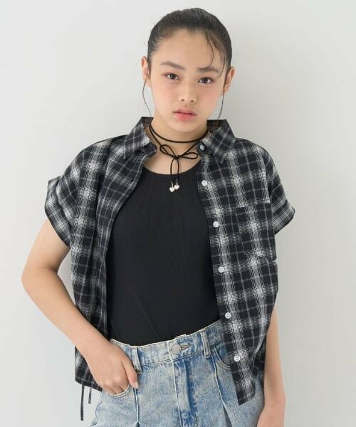 Lovetoxic / ラブトキシック シャツ・ブラウス | 【綿100％】チェックノースリーブドロストシャツ（黒）