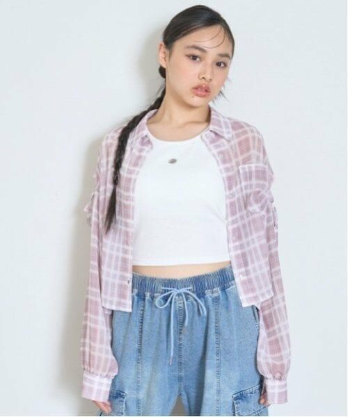 Lovetoxic / ラブトキシック シャツ・ブラウス | インナーつきシアーチェックシャツ（ピンク）