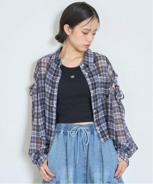 Lovetoxic / ラブトキシック シャツ・ブラウス | インナーつきシアーチェックシャツ（黒）