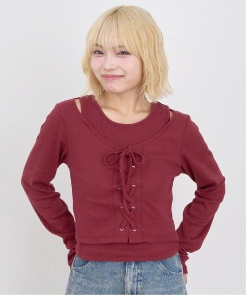 Lovetoxic / ラブトキシック Tシャツ | レースアップ長袖TシャツSET（エンジ）