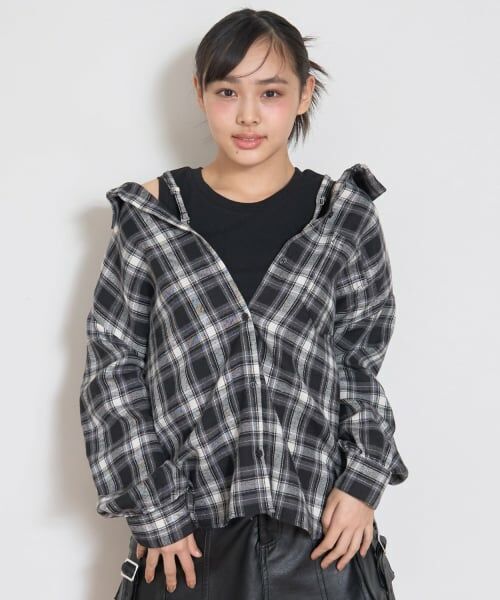 Lovetoxic / ラブトキシック シャツ・ブラウス | 2WAY長袖チェックシャツSET（黒）