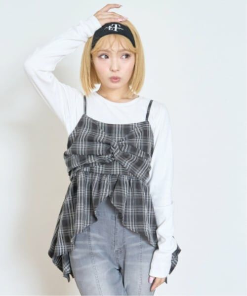 Lovetoxic / ラブトキシック キャミソール・チューブトップ | インナーツキイレヘムチェックキャミソール（黒）