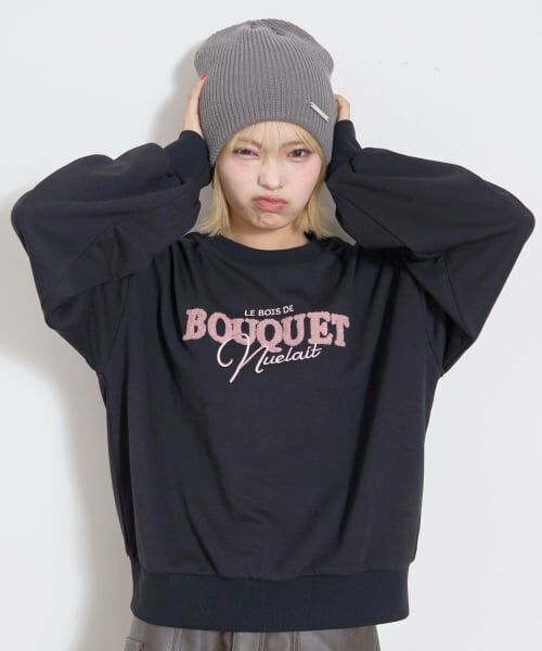 Lovetoxic / ラブトキシック スウェット | 【秒かわトップス】ロゴ刺しゅうベーシックスウェット（黒）