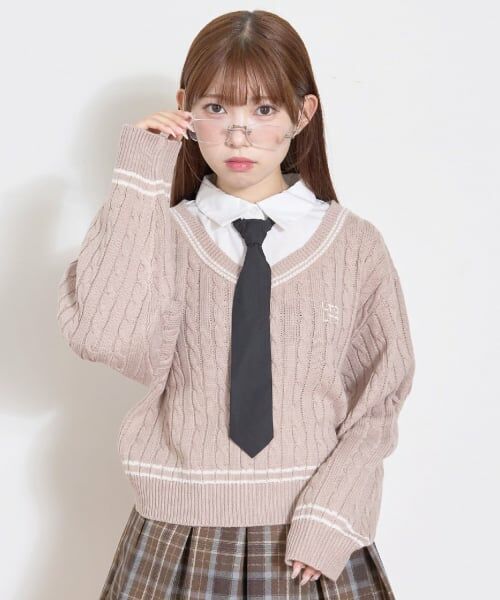 Lovetoxic / ラブトキシック ニット・セーター | 衿つきレイヤードニット（ベージュ）