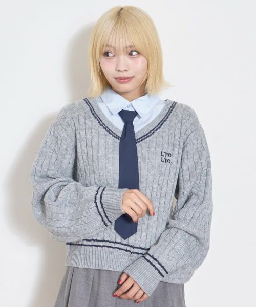 Lovetoxic / ラブトキシック ニット・セーター | 衿つきレイヤードニット（トップ グレー）