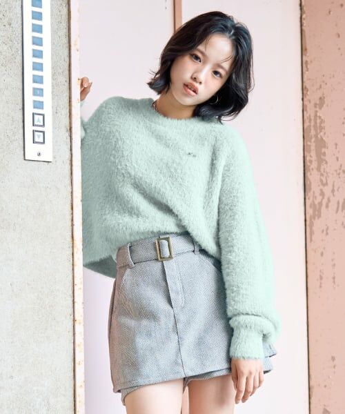 Lovetoxic / ラブトキシック ニット・セーター | インナーつきシャギークロップドニット（エメラルド グリーン）