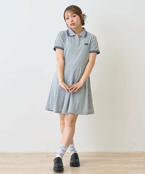 Lovetoxic / ラブトキシック ミニ丈・ひざ丈ワンピース | カノコポロワンピース（トップ グレー）