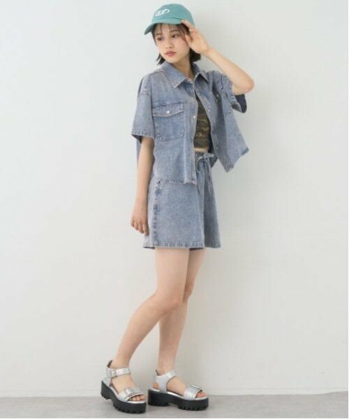 Lovetoxic / ラブトキシック シャツ・ブラウス | 【綿100％】デニム半袖シャツセットアップ | 詳細1
