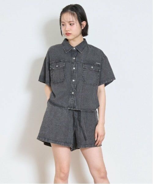 Lovetoxic / ラブトキシック シャツ・ブラウス | 【綿100％】デニム半袖シャツセットアップ（黒）