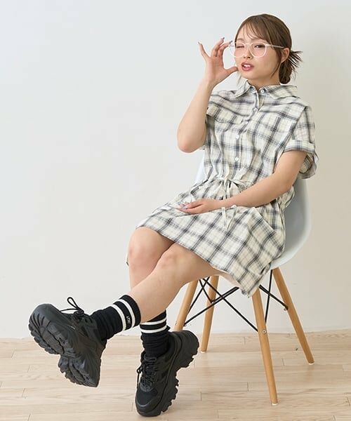 Lovetoxic / ラブトキシック ミニ丈・ひざ丈ワンピース | 【綿100％】チェックフレンチスリーブシャツワンピ | 詳細11