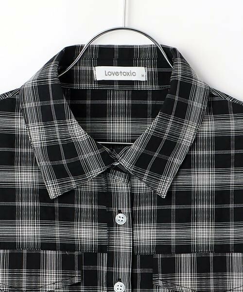 Lovetoxic / ラブトキシック ミニ丈・ひざ丈ワンピース | 【綿100％】チェックフレンチスリーブシャツワンピ | 詳細2