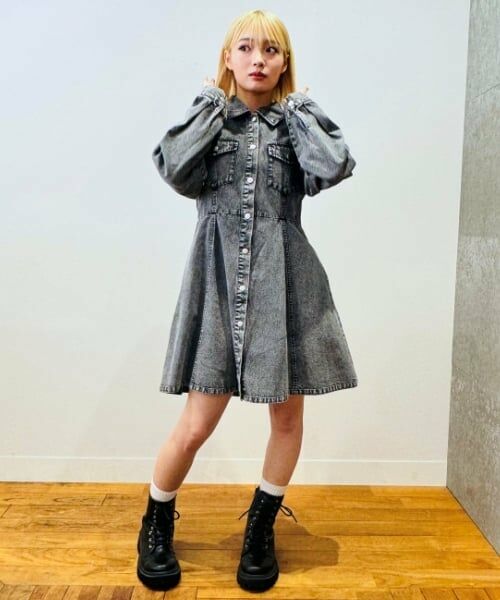 Lovetoxic / ラブトキシック ミニ丈・ひざ丈ワンピース | デニムシャツワンピース | 詳細1