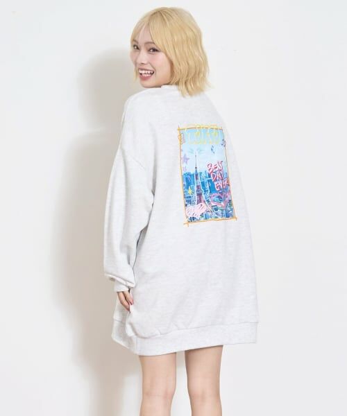 Lovetoxic / ラブトキシック ミニ丈・ひざ丈ワンピース | フォトバックプリントプルワンピース（シロ杢）