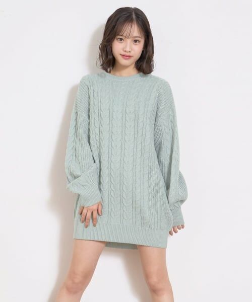 Lovetoxic / ラブトキシック ミニ丈・ひざ丈ワンピース | ラメニットルーズワンピース（エメラルド グリーン）