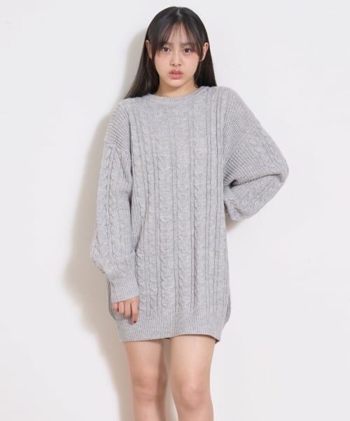 Lovetoxic / ラブトキシック ミニ丈・ひざ丈ワンピース | ラメニットルーズワンピース（グレー）