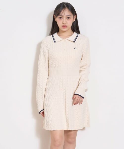 Lovetoxic / ラブトキシック ミニ丈・ひざ丈ワンピース | スタイルアップポロニットワンピース（アイボリー）