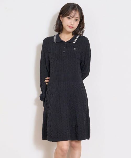 Lovetoxic / ラブトキシック ミニ丈・ひざ丈ワンピース | スタイルアップポロニットワンピース（黒）