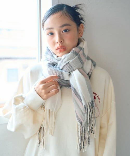 Lovetoxic / ラブトキシック マフラー・ショール・スヌード・ストール | チェックマフラー（アイボリー）