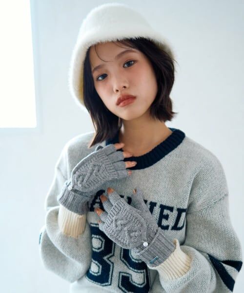 Lovetoxic / ラブトキシック 手袋 | ケーブル編み手袋（グレー）