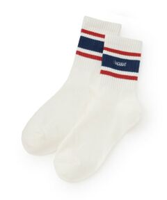 ライン刺しゅうクルーソックス