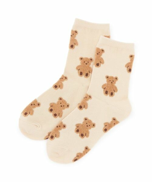 Lovetoxic / ラブトキシック ソックス | クマ総柄クルーソックス（ベージュ）