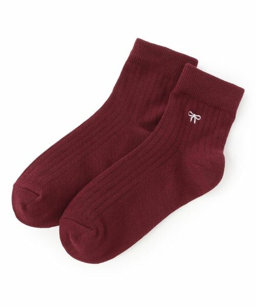 Lovetoxic / ラブトキシック ソックス | リボン刺しゅうクルーソックス（ワイン）
