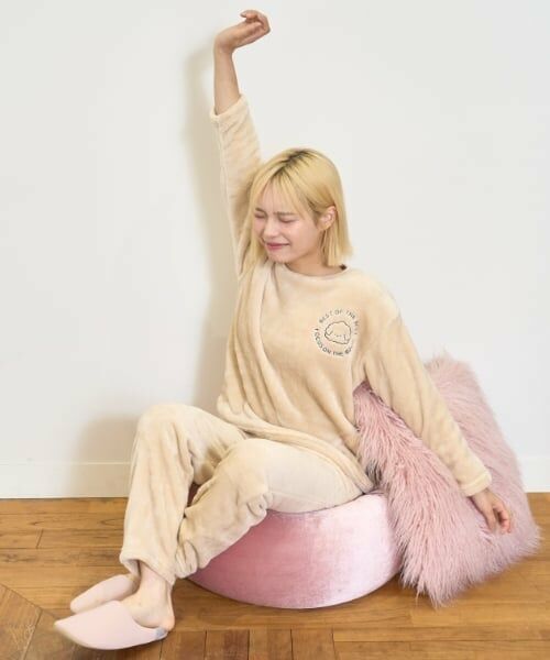 Lovetoxic / ラブトキシック ルームウェア | 【ルームウェア/パジャマ】アニマルサークル刺繍あったかトップス＆パンツセット（ベージュ）