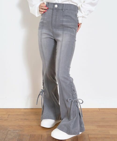 Lovetoxic / ラブトキシック その他パンツ | レースアップフレアデニムパンツ(グレー)
