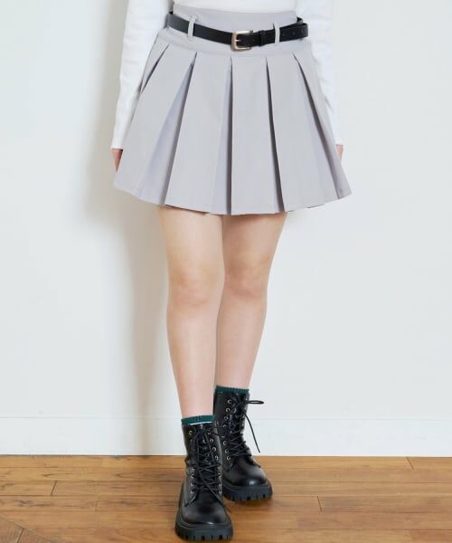 Lovetoxic / ラブトキシック ショート・ハーフ・半端丈パンツ | 【イージーケア】ベルトつきプリーツスカート（グレー）