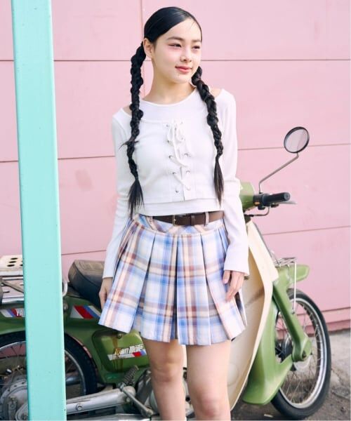 Lovetoxic / ラブトキシック ミニ・ひざ丈スカート | 【イージーケア】ベルトつきチェックプリーツスカート（黄）