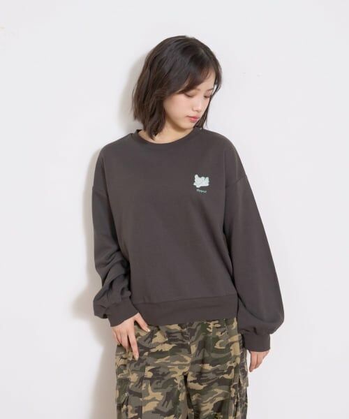 Lovetoxic / ラブトキシック スウェット | 【秒かわトップス】アニマル刺しゅうベーシックトレーナー（チャコール）