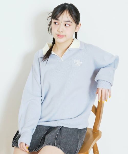 Lovetoxic / ラブトキシック ニット・セーター | 【アラエル】W衿スキッパーニット（サックス）