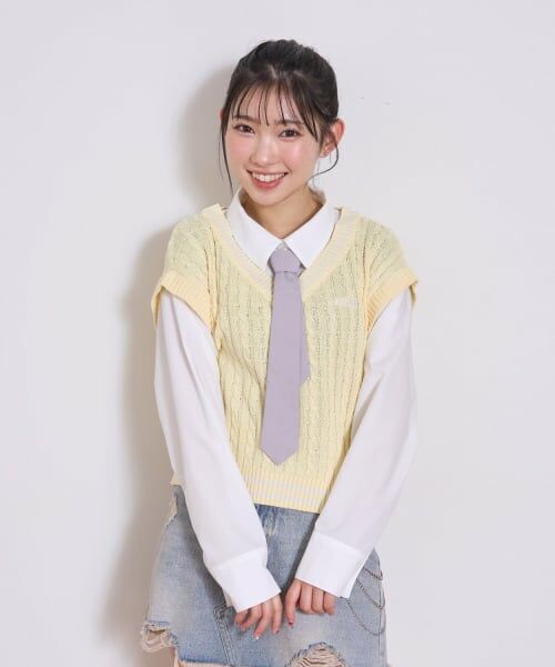 Lovetoxic / ラブトキシック ニット・セーター | 【アラエル】ネクタイつきレイヤードベスト(黄)