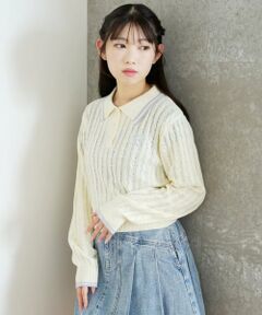 Lovetoxic / ラブトキシック ニット・セーター | 【洗える】ケーブル長袖ポロニット