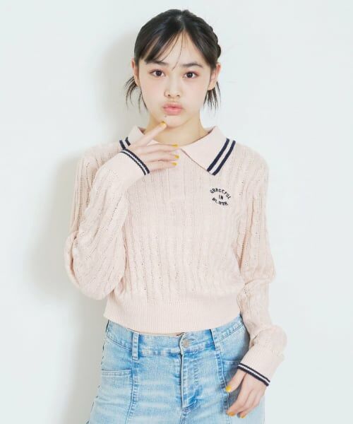 Lovetoxic / ラブトキシック ニット・セーター | 【洗える】ケーブル長袖ポロニット | 詳細1