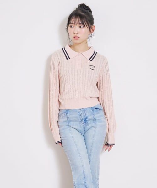 Lovetoxic / ラブトキシック ニット・セーター | 【洗える】ケーブル長袖ポロニット | 詳細3