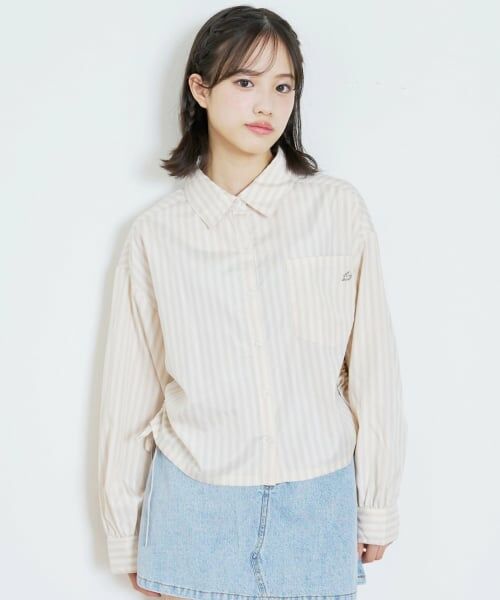 Lovetoxic / ラブトキシック シャツ・ブラウス | 短丈ドロストストライプシャツ（クリーム）