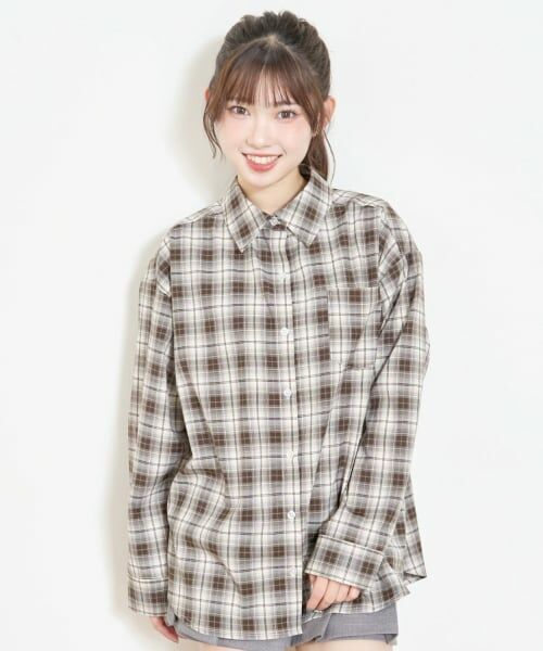 Lovetoxic / ラブトキシック シャツ・ブラウス | ルーズチェックシャツ（茶）