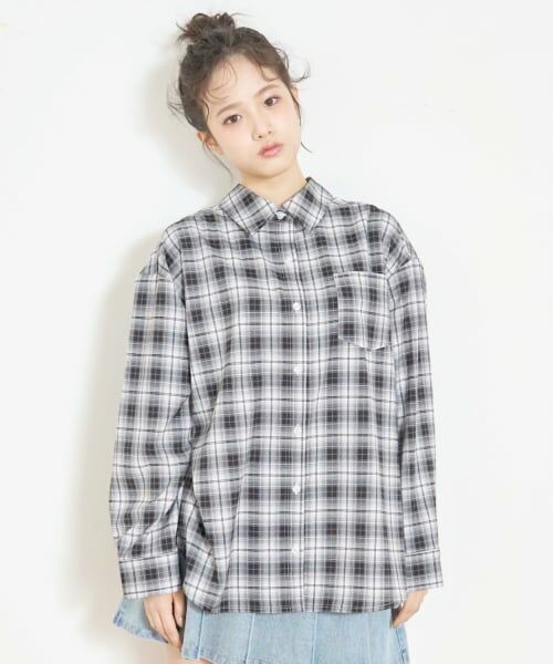 Lovetoxic / ラブトキシック シャツ・ブラウス | ルーズチェックシャツ（黒）