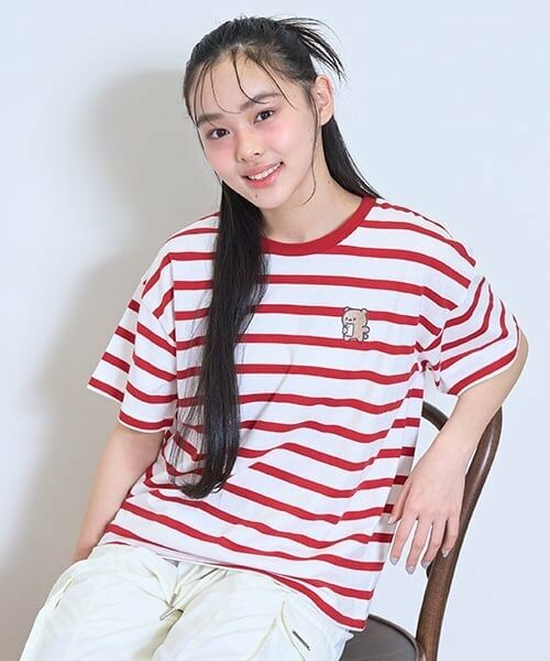 Lovetoxic / ラブトキシック Tシャツ | 【7days】【綿100％】ワンポイントボーダーTシャツ（赤）