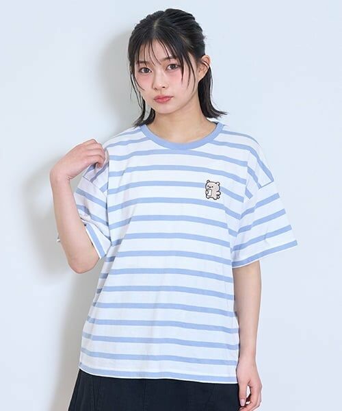 Lovetoxic / ラブトキシック Tシャツ | 【7days】【綿100％】ワンポイントボーダーTシャツ（サックス）