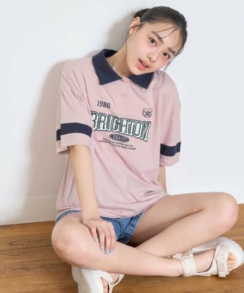 Lovetoxic / ラブトキシック ポロシャツ | 【7days】【接触冷感/ひんやり】ルーズポロシャツ（ピンク）