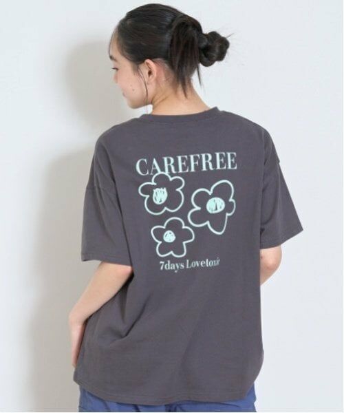 Lovetoxic / ラブトキシック Tシャツ | 【7days】【綿100％】フラワーポケットBIGTシャツ（チャコール）