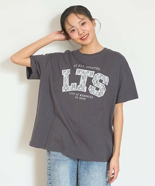 Lovetoxic / ラブトキシック Tシャツ | 【7days】【接触冷感/ひんやり】レースロゴTシャツ（チャコール）