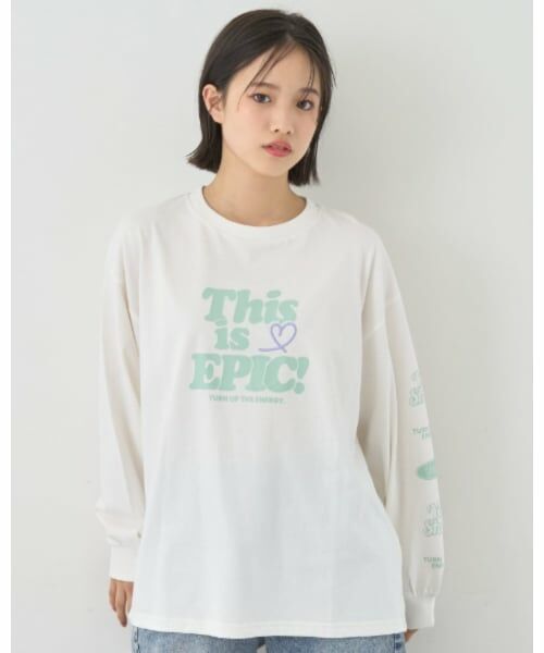 Lovetoxic / ラブトキシック Tシャツ | 【7days】ロゴソデプリントルーズロンT（オフ ホワイト）
