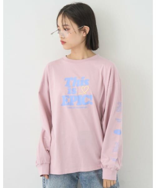 Lovetoxic / ラブトキシック Tシャツ | 【7days】ロゴソデプリントルーズロンT（ピンク）