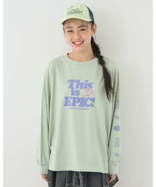 Lovetoxic / ラブトキシック Tシャツ | 【7days】ロゴソデプリントルーズロンT（ライト グリーン）