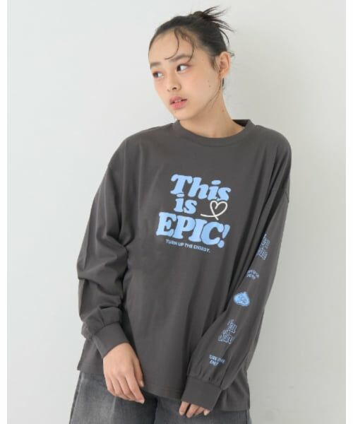 Lovetoxic / ラブトキシック Tシャツ | 【7days】ロゴソデプリントルーズロンT（チャコール）